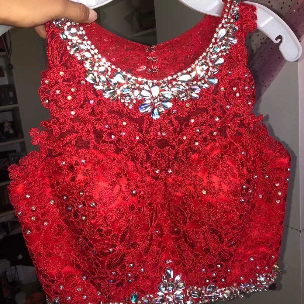 Beautiful two piece red prom dress